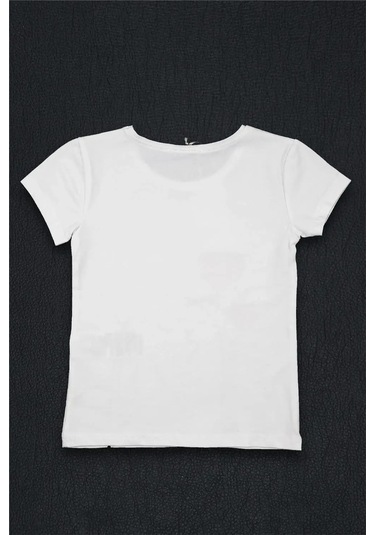 Kız Çocuk Beyaz Kalpli Ayıcık Detaylı Monna Rosa Yazılı Tişört Beyaz