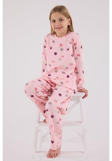 Rolypoly Kız Çocuk Uzun Kol Pijama Takım Açık Pembe-1757 Pembe