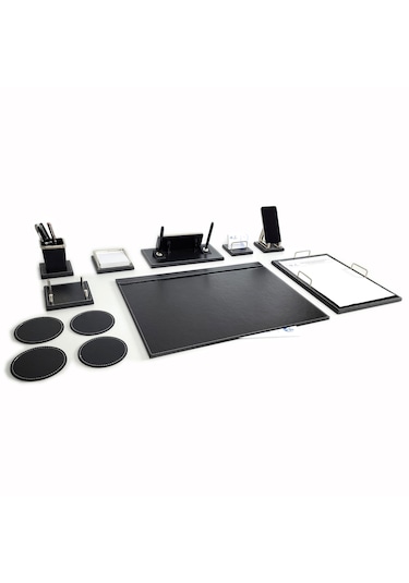 Master Ahşap-deri Lüks Siyah Sümen Takımı Krom Detaylı İsimlikli