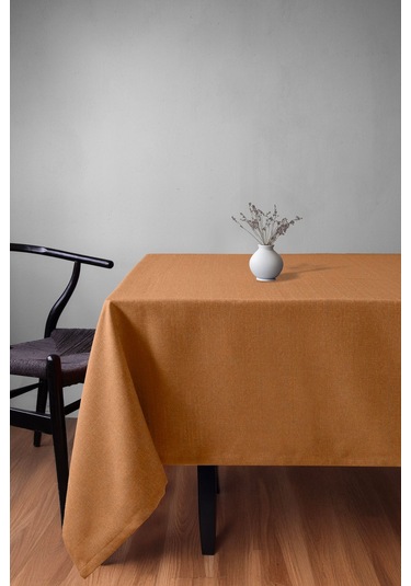 Keten Dokulu Hardal Masa Örtüsü Zengin Renk Seçenekli Hardal