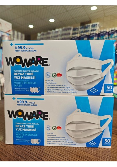 Woware Lastikli Telli Cerrahi Yüz Maskesi 2 x 50'li