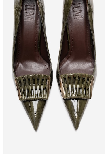 Luvishoes Guernı Yeşil Baskı Kadın Topuklu Ayakkabı Yeşil