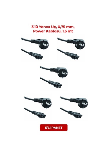 Powergate Pw-y015, 3lü Yonca Uç, 0,75mm, Power Kablosu, 1.5mt 5li Paket