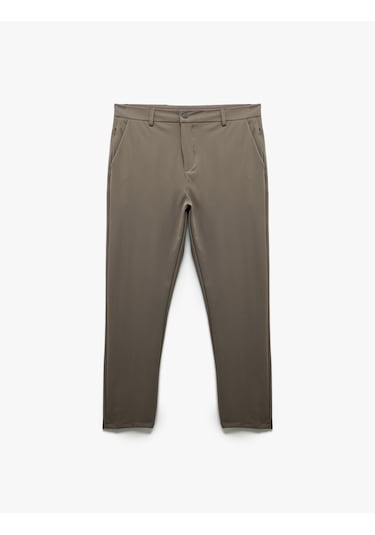 Koton Slim Fit Cep Detaylı Düğmeli Esnek Kumaş Pantolon Vizon 6wam40084hw Vizon