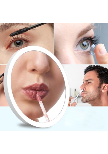 Aurora Hafif Zoom 360 Derece Dönen Braket Makyaj Aynası İle 6 İnçşarj Led Takviyebaşı Beyaz