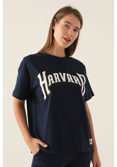 Harvard Patterned Lacivert Kadın T-shirt 5274-42834 Lacivert