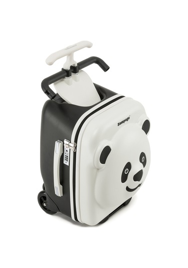Panda Tasarımlı Oturulabilir Çocuk Valizi Düşme Engelleyici, Seyahat Tipi Bavul Beyaz