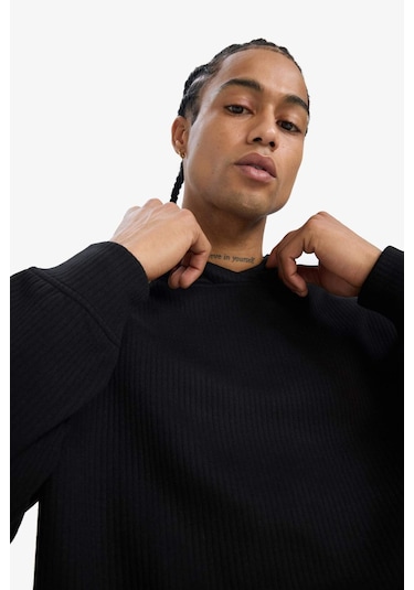 Defacto Boxy Fit Kapüşonlu Jakarlı Sweatshirt E9308ax25aubk81 Siyah Defacto Boxy Fit Kapüşonlu Jakarlı Sweatshirt E9308ax25aubk81 Siyah