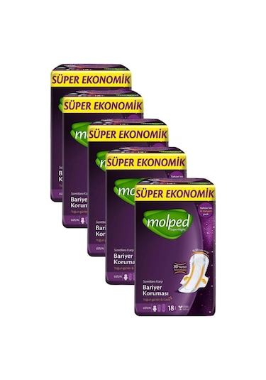 Molped Supernight Uzun Süper Ekonomik Ped 18 Li X 5 Adet