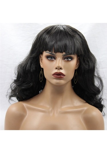 Lebıhmurah Wg1364 Ön Dantel Peruk Saç Brezilyalı Dalga Rulo İnsan Saç Patlama İle Peruk Siyah Kadınlar İçin Doğal Siyah Renk 14 Inç