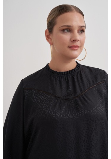 Şerit Detaylı Saten Elbise-3365 Siyah