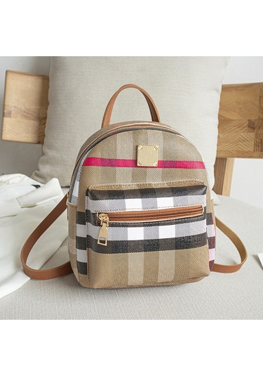 Tuomeng Kadın Moda Çok Fonksiyonlu Gündelik Ekose Sırt Çantası Kahverengi