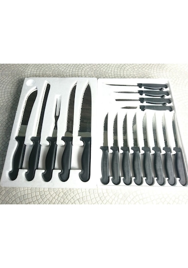 Shogun Japon Malı Tırtıklı Bıçak Seti Keskin Ağızlı Paslanmaz Mutfak Bıçağı Set 17 Parça Günlük Gri - Siyah