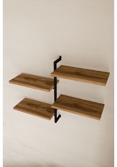 Aju 4 Katlı Duvar Rafı Metal Çerçeveli Dekoratif Kitaplık Ve Raf Ünitesi Modern Ve Minimalist Tasarımm Siyah