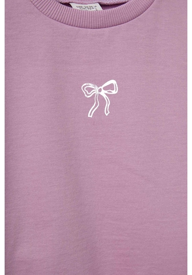 Defacto Kız Bebek Bisiklet Yaka İçi Yumuşak Tüylü Baskılı Sweatshirt E8352a525aupr61 Mor