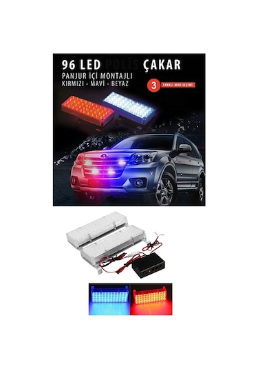 Kırmızı Mavi 96 Led Panjur İçi Polis Flash Led 48 X 2 Led