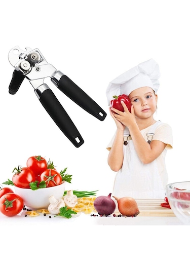 Monyee 3-ün-1 Paslanmaz Çelik Konserve Açıcı: Şişe Açıcı, Ergonomik Kolu Ve Anti Kayma Kelebeği - Siyah-gümüş Diğer