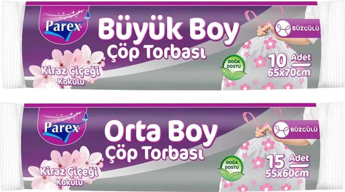 Büzgülü Çöp Torbası Kiraz Kokulu 5 Büyük Ve 5 Orta Boy Set