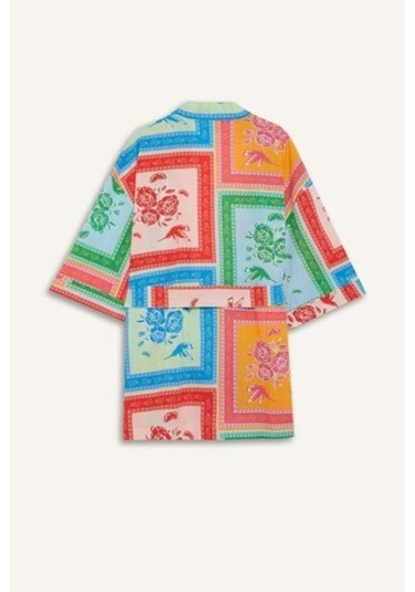 Defacto Regular Fit Desenli Kuşaklı Pamuklu Kimono-fall İn Love D0453ax25sppn206 Pembe