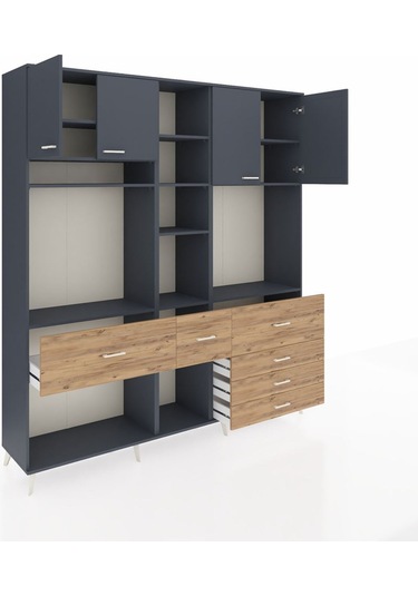 Hyperion Dolap 11 Raflı 6 Çekmeceli 4 Kapaklı 220x44x243 Antrasit-antrasit/çam Antrasıt/atlas Çam