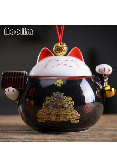 Pazly Şanslı Sevimli Kedi Çay Caddy Seramik Mühürlü Seyahat Kavanoz Depolama Taşınabilir Baharat Kutusu 11.4x8.8x8.3cm A Diğer