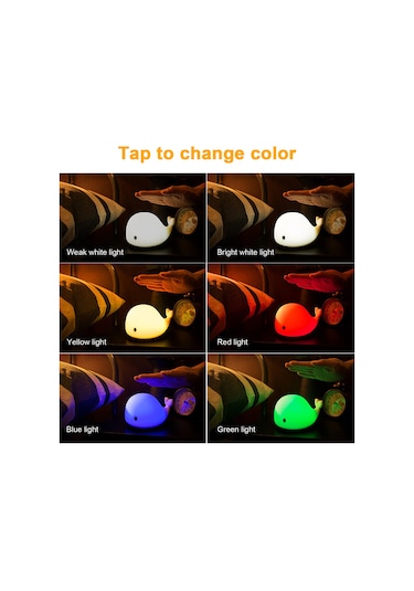 1.5w Usb Şarj Edilebilir Silikon Işık Karikatür Renkli Balina Pat Işığı Yunus Renk Değiştiren Renkli Ortam Gece Işığı 7 Aydınlatma Efekti