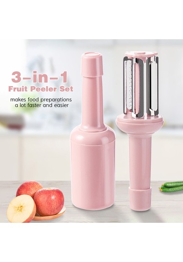 Aubyhe Pembe 3'ü Bir Arada Ev Çamaşırı: Meyve Sebze Soyucu, Dilimleyici, İncikleyici Ve Zencefil Değirmeni - 14x4 Cm Paslanmaz Çelik Bıçaklı Abs Tutamalı Diğer