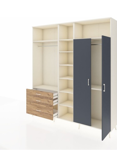 Hyperion Dolap 10 Raflı 3 Çekmeceli 2 Askılı 220x44x243 Aytaşı-antrasit/çam Antrasıt/atlas Çam