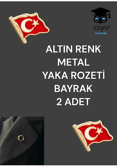 Altın Renk Metal Yaka Rozeti Bayrak 2 Adet