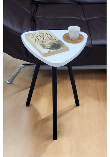 Yüksek Kalite Tekli Pena Üçgen Zigon Sehpa Çay Sehpası Servis Sehpası Boyalı Ahşap Ayaklı Beyaz