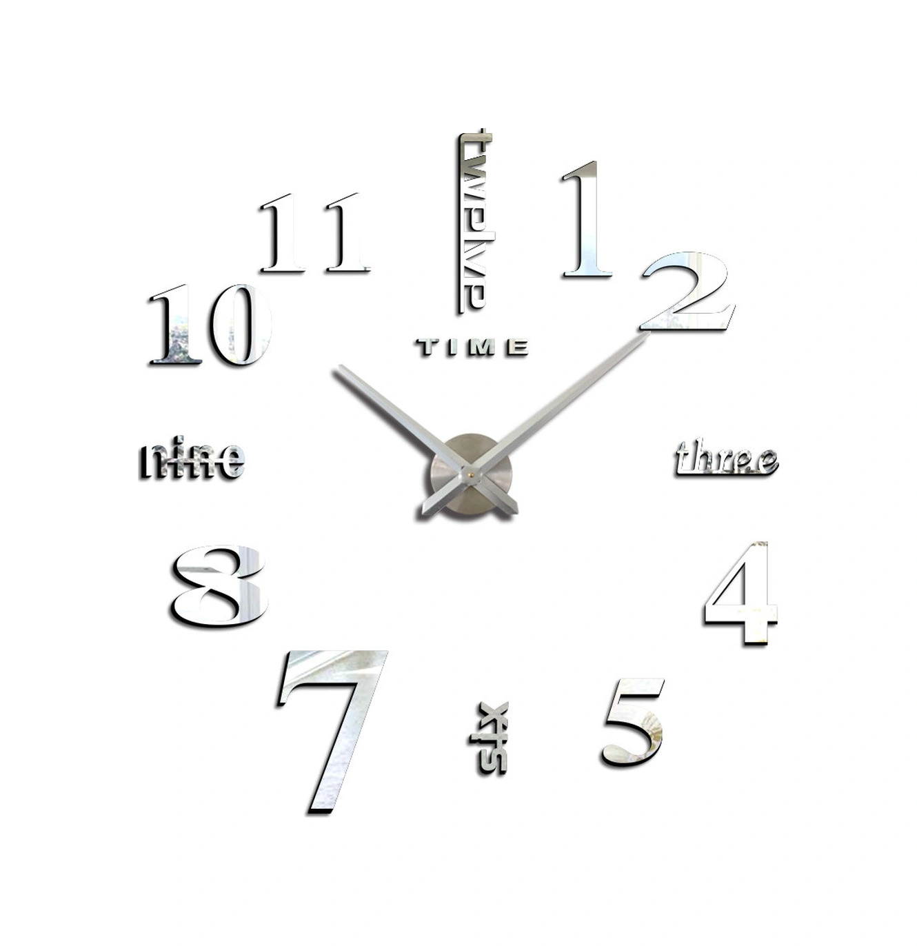 Geeroyoo Gümüş Modern Sessiz Dıy 3d Sticker Büyük Duvar Saati - Ev Ofis Dekorasyonu, Kolay Kurulum, 70-120cm Boyut Aralığı Çok Renki