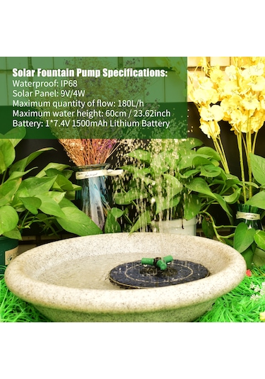 360 Dönebilen Nozullu 4 W Renkli Güneş Çeşmesi Pompası