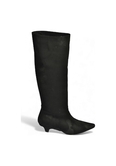 Fox Shoes V404012302 Siyah Süet Kısa Topuklu Kadın Çizme Siyah