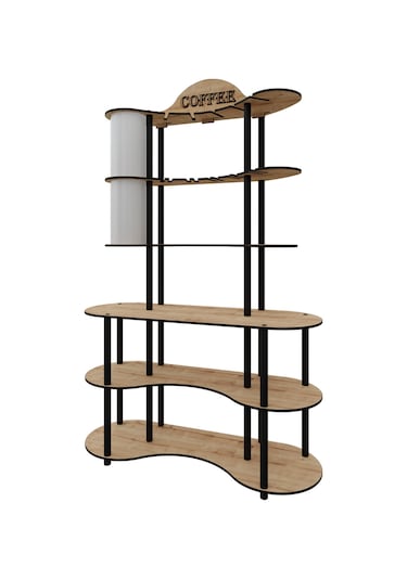 Brew-blıss Mutlu Kahve Köşesi-çok Amaçlı Mutfak Rafı Safir Meşe-lambader Aydınlatmalı Meşe