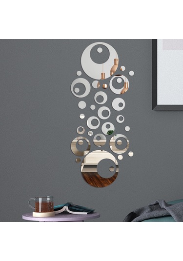 Yaleker 32 Adet/set Geri Çekilebilir Akrilik Ayna Sticker, Ev Salonu Yatak Odası Dekorasyonu İçin Gümüş Renkli Duvar Sticker Seti Gümüş