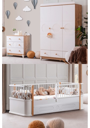 Antalya Yavrulu Karyola, Alvin 3 Kapaklı Dolap, Şifonyer - Ceviz