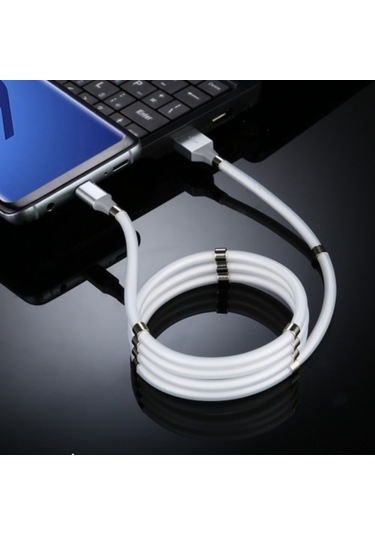 Sandwich 1m Beyaz Type-c Şarj Kablosu, Manyetik Toplama, Sargı Engelleme, Akıllı Çip Sabit Akım, Yüksek Güvenlik