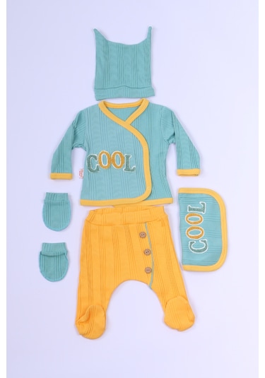 Hçm Bebek 5 Li Set Takım Baskılı Şapka Eldiven Önlüklü B73 Hcm00157 Su Yeşili