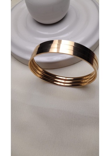 Uzel Çelik Kadın Ajda Kibrit Çöpü 4 MM Kalın 3lü Bileklik Gold