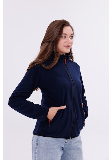 Monox Kadın Slim Fit Tam Fermuarlı Polar Ceket Lacivert