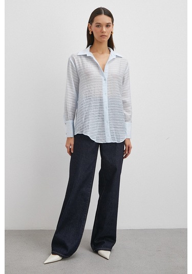 Kabartma Çizgili Gömlek Mavi Mavi