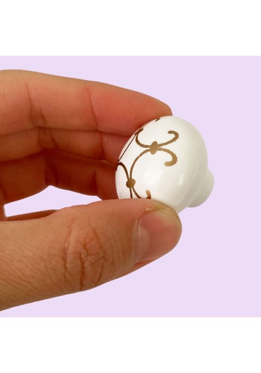 Defne Altın Çizgili Beyaz Polimer Düğme Kulp Mantar Mobilya Mutfak Dolabı Çekmece Kulbu Kulpları