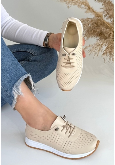 Tone Bej Cilt Bağcıklı Spor Ayakkabı Renkli Çok Renkli