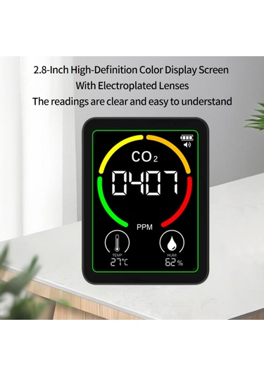 Maiyame Hava Kalitesi Testeri Zn-mt03: Co2, Sıcaklık Ve Nem Ölçer - 2.8" Renkli Ekran, Taşınabilir, Usb Şarjlı, Açıklayıcı Ve Sırt Desteği İle Beyaz
