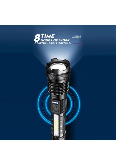 Çift Işık Kaynağı El Feneri Taşınabilir Yüksek Parlaklık Işık Dış Mekan Teleskopik Odaklama Ayarlanabilir Siyah