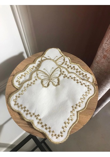 Nivemeshome Kelebek Gold Kare 6 Adet Keten Kokteyl Peçetesi Kahve Yanı Sunumluk Gold