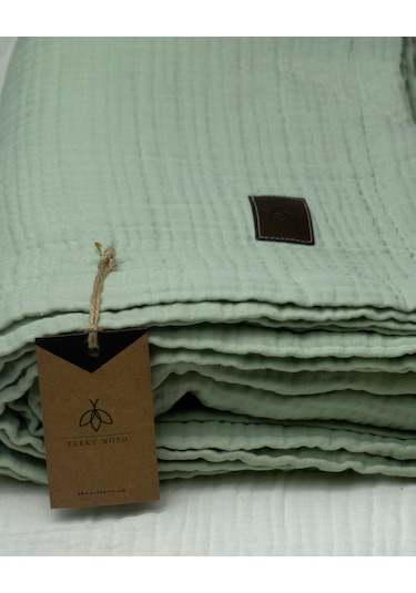 4 Katlı Müslin Yatak Örtüsü - Battaniye Pike %100 Organik Pamuk Dört Mevsim Yumuşak Gots Sertifikalı Su Yeşili