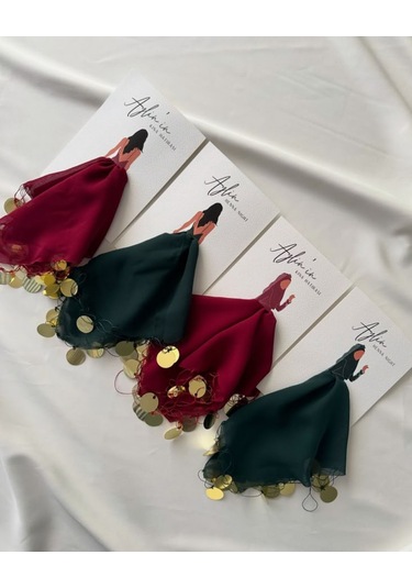 Bordo-gold Pullu Şifon Mendil Seti - Kına Nikah Hediye 10 Adet