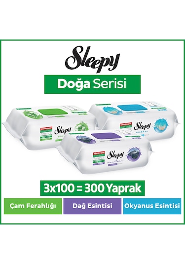 Sleepy Doğa Serisi Yüzey Temizlik Havlusu&Mendili Çam&Okyanus&Dağ Esintisi 3x100 (300 Yaprak)