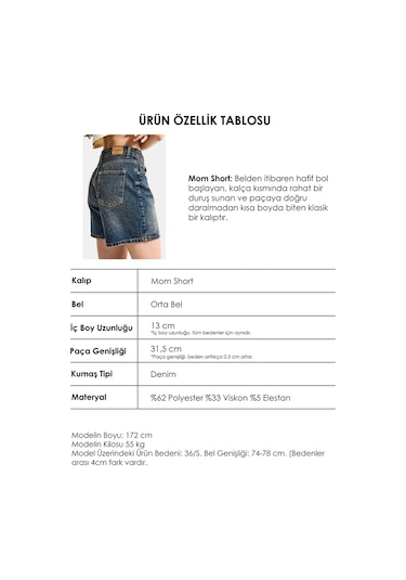 Itsbasic Kadın Koyu Tint Diana 2s6 Mom Fit Midi Boy Denim Şort K.tint